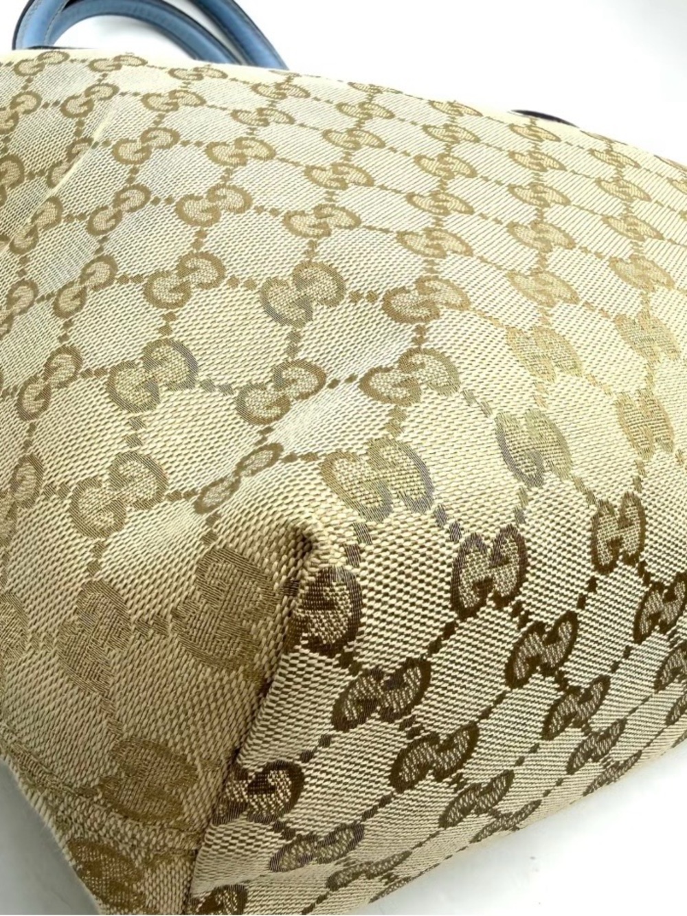 Gucci Beige GG Canvas Tote with Light Blue Leather Trim - Picture 10 of 12